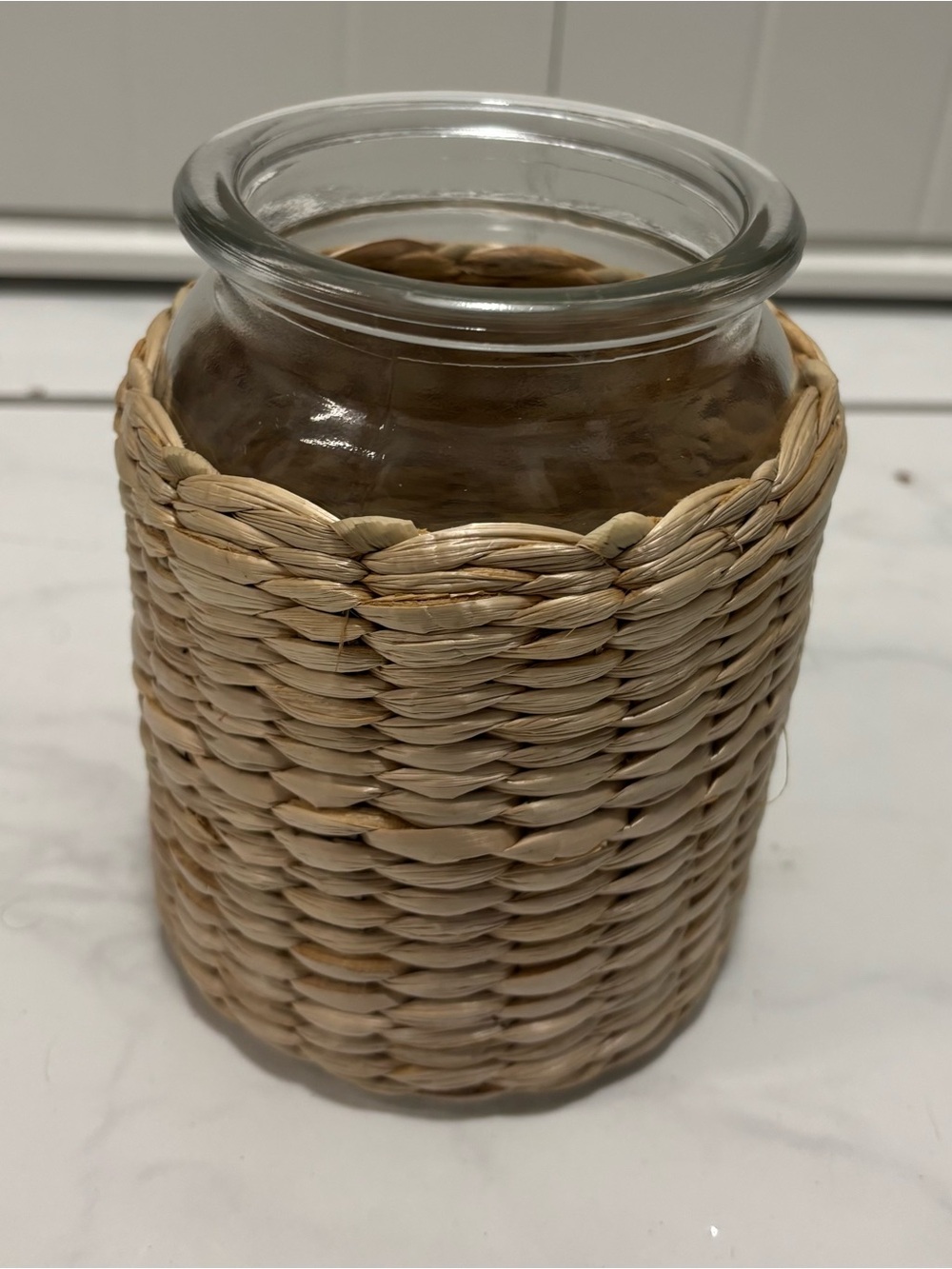 Woven Natural Glass Vase - Tan